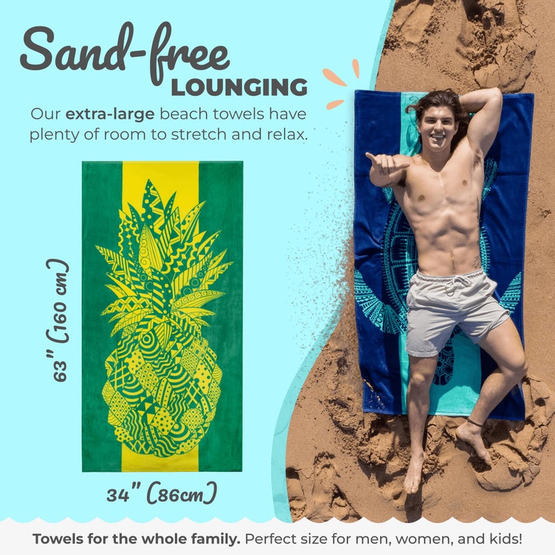 Nova Blue Pineapple Beach Towel â€“ Yellow and Green with A Tropical Design, Extra Large, XL (34â€X 63â€) Tropical Fruit, Yellow Beach Towel with Unique Design Made from 100% Cotton - Image 3